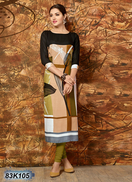 Multi & Back-Black Rayon Pure Cotton Kurtis - Dailybuyys