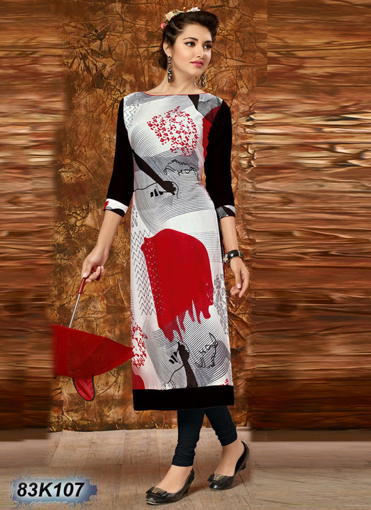 White & Back-Black Rayon Pure Cotton Kurtis - Dailybuyys