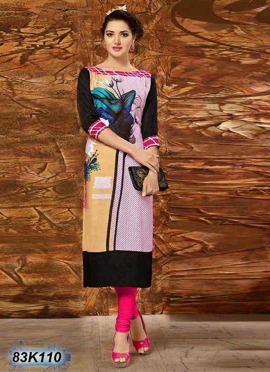 Multi & Back-Black Rayon Pure Cotton Kurtis - Dailybuyys