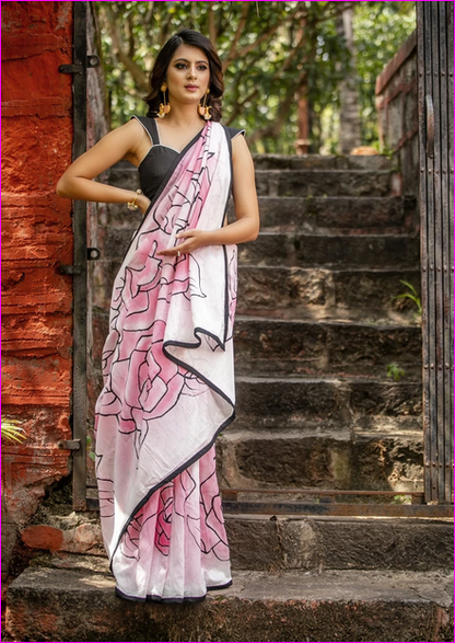 Pink Floral Silk Mark Certified Bishnupuri Silk Sarees