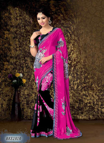 Black Pink Georgette Sarees