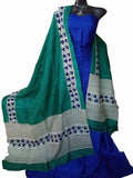 Blue & Green Block Printed Design Pure Silk Top & Dupatta Get Extra 10% Discount on All Prepaid Transaction