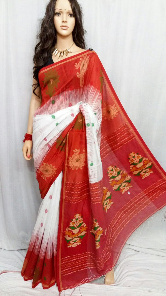 Red & White Ikkat Sarees