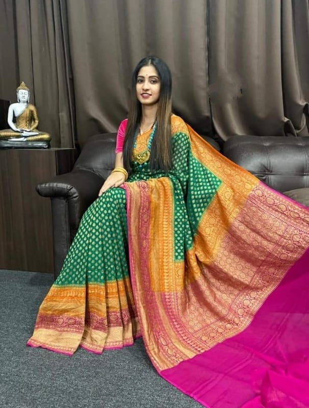 Maroon Pure Silk Saree With Green Colored Blouse | Cash On Delivery  Available, Throughout India | Shipping Worldwide