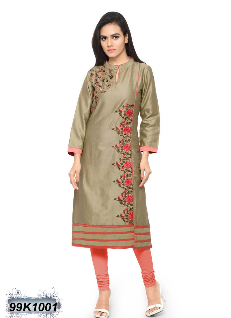 Beige Glace Pure Cotton Kurtis