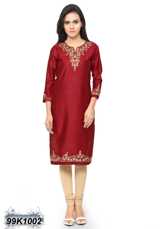 Maroon Glace Pure Cotton Kurtis - Dailybuyys