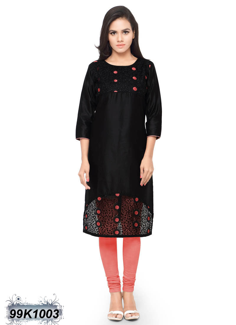 Black Glace Pure Cotton Kurtis