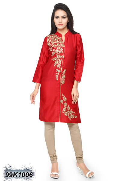 Red Glace Pure Cotton Kurtis