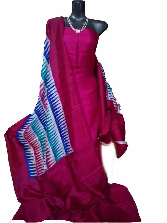 Handpicked Purple Block Printed Design Pure Silk Top & Dupatta