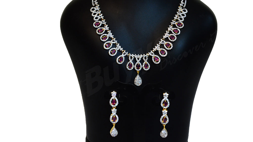 Red stone white Jewellery Sets Get Extra 10% Discount on All Prepaid Transaction