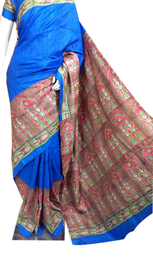 Blue Gachi  Zari Border Pure Silk Mark Certified Tussar Silk Sarees