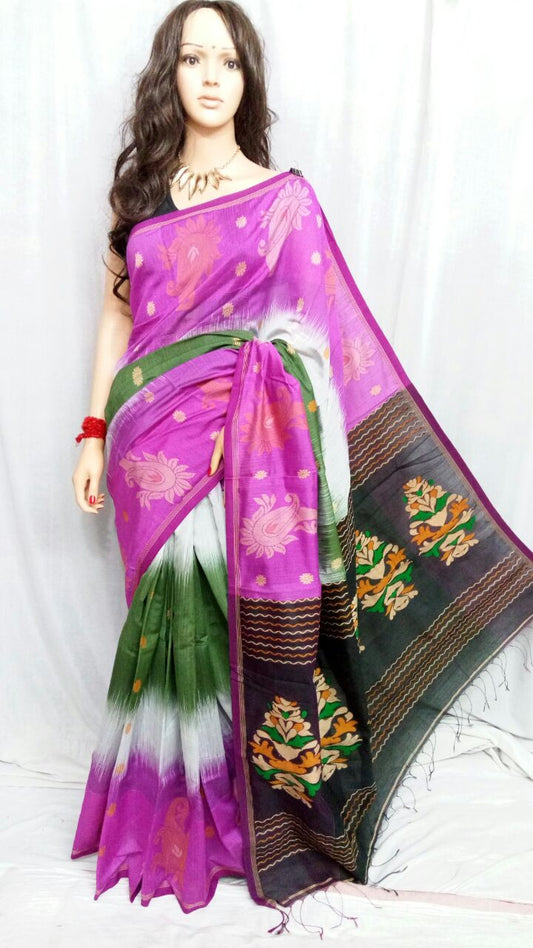 Black ,Green & Rani multi coloured Ikkat Handloom Sarees - Dailybuyys