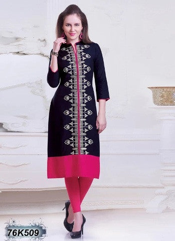 New Navy Blue Design Rayon Embroidery Stitched Kurtis - Dailybuyys
