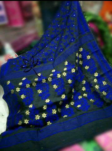 Blue Black Dhakai Jamdani Sarees