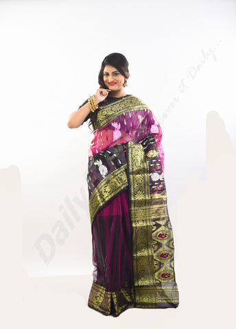 Maroon Black Dhakai Jamdani Sarees