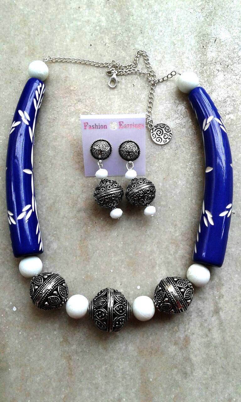 Blue White & Silver Colour Oxidise Silver Jewellery