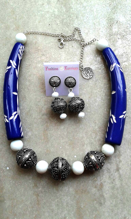 Blue White & Silver Colour Oxidise Silver Jewellery