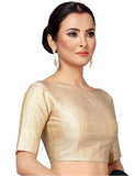 Beige Boat Neck Pure Silk Mark Certified Tussar Silk Blouses Get Extra 10% Discount on All Prepaid Transaction