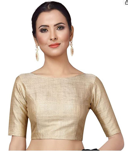 Beige Boat Neck Pure Silk Mark Certified Tussar Silk Blouses