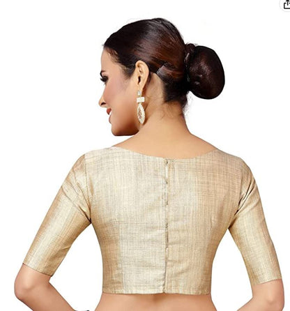 Beige Boat Neck Pure Silk Mark Certified Tussar Silk Blouses