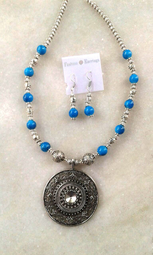 Sky Blue & Silver Colour Oxidise Silver Jewellery