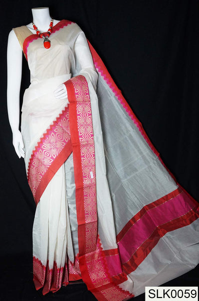 Jari Emboss Pure Cotton Silk Sarees