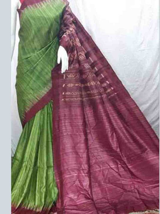 Green Maroon Ghicha Sambalpuri Ikkat Sarees