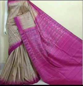 Beige and Magenta Sambalpuri Pure Silk Mark Certified Tussar Ghicha Silk Sarees