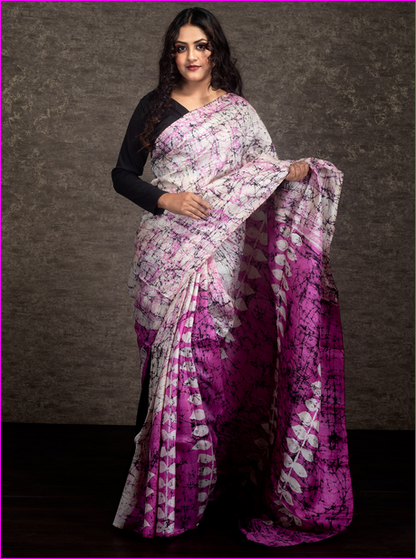 Purple Block Printed Silk Mark Certified Bishnupuri Silk Sarees