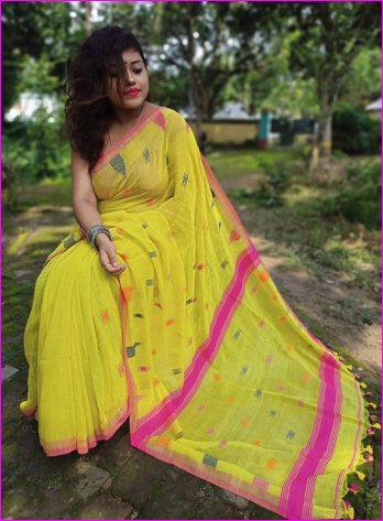 Yellow Khadi Cotton Handloom Sarees (Add to Cart Get 15% Extra Discount