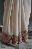 Beige Pink Cut Work Pure Silk Mark Certified Tussar Silk Sarees
