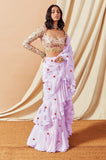 Pale Lilac mirror embroidered Georgette sarees