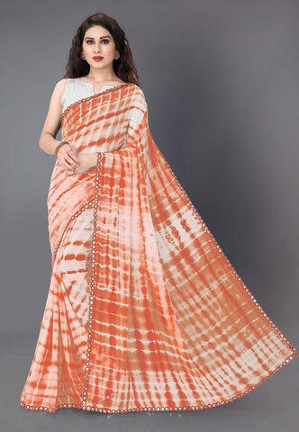 Orange Mirror Border Tie-dyed Designer Georgette sarees