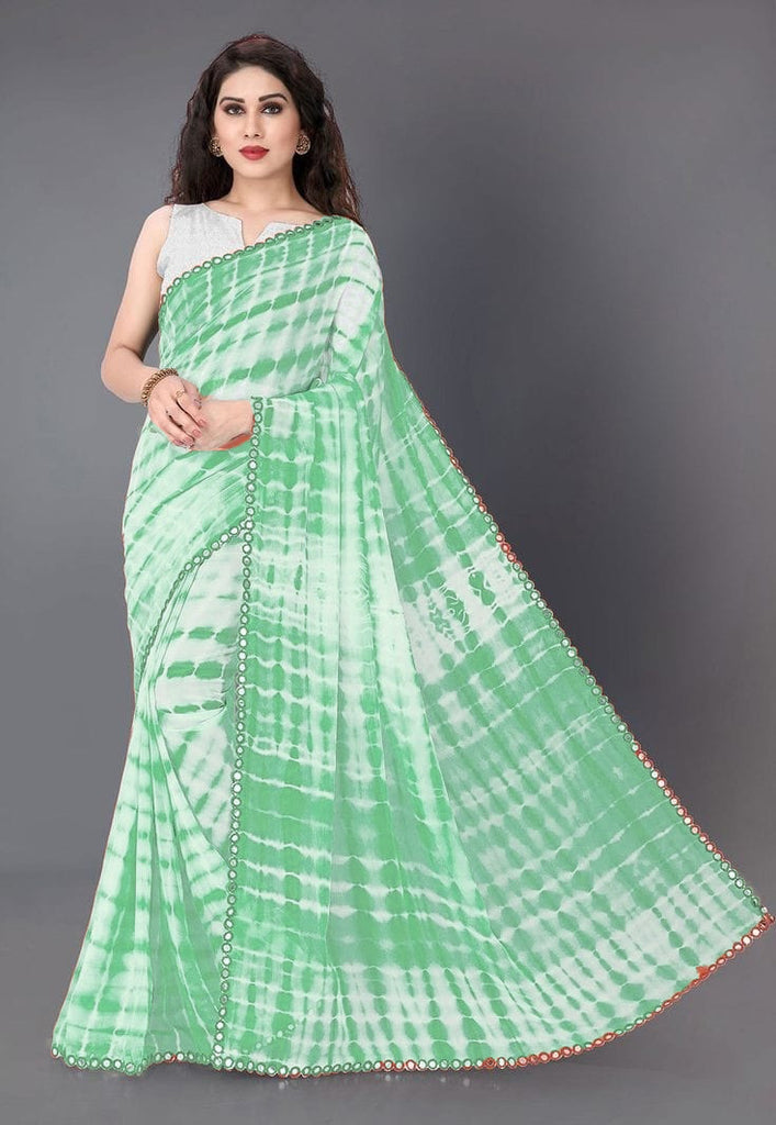Green Mirror Border Tie-dyed Designer Georgette sarees