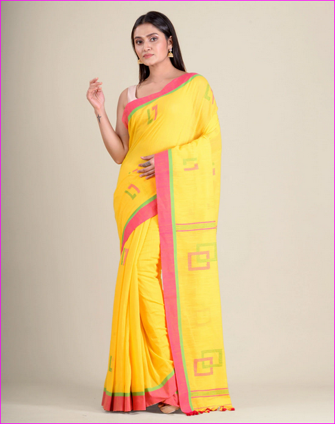 Yellow Cotton Handloom Sarees (Add to Cart Get 15% Extra Discount