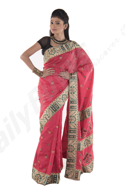 All Work The Pink Tale Dupion Silk Sarees Sale Puja  Offer - Dailybuyys