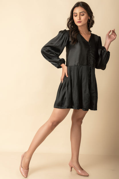 Black Satin Short Indo Western  wear dress set