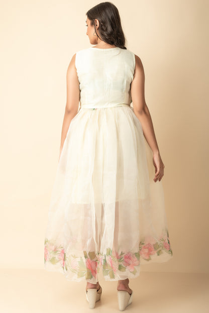 Pale Yellow Organza midi Indo Western wear dress