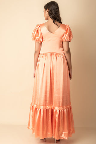 Peach Satin Maxi Indo Western wear dress Get Extra 10% Discount on All Prepaid Transaction