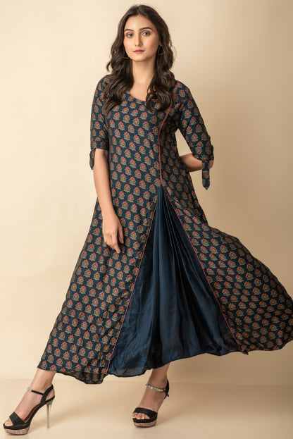 Navy Printed Maxi kurtis dress Indo Western  Wear