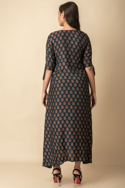 Navy Printed Maxi kurtis dress Indo Western  Wear