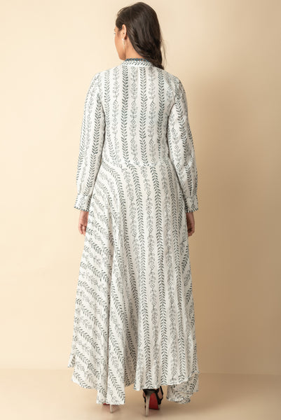 White with Grey block printed maxi kurtis dress Red Imported Long Indo Western Kurtis Wear