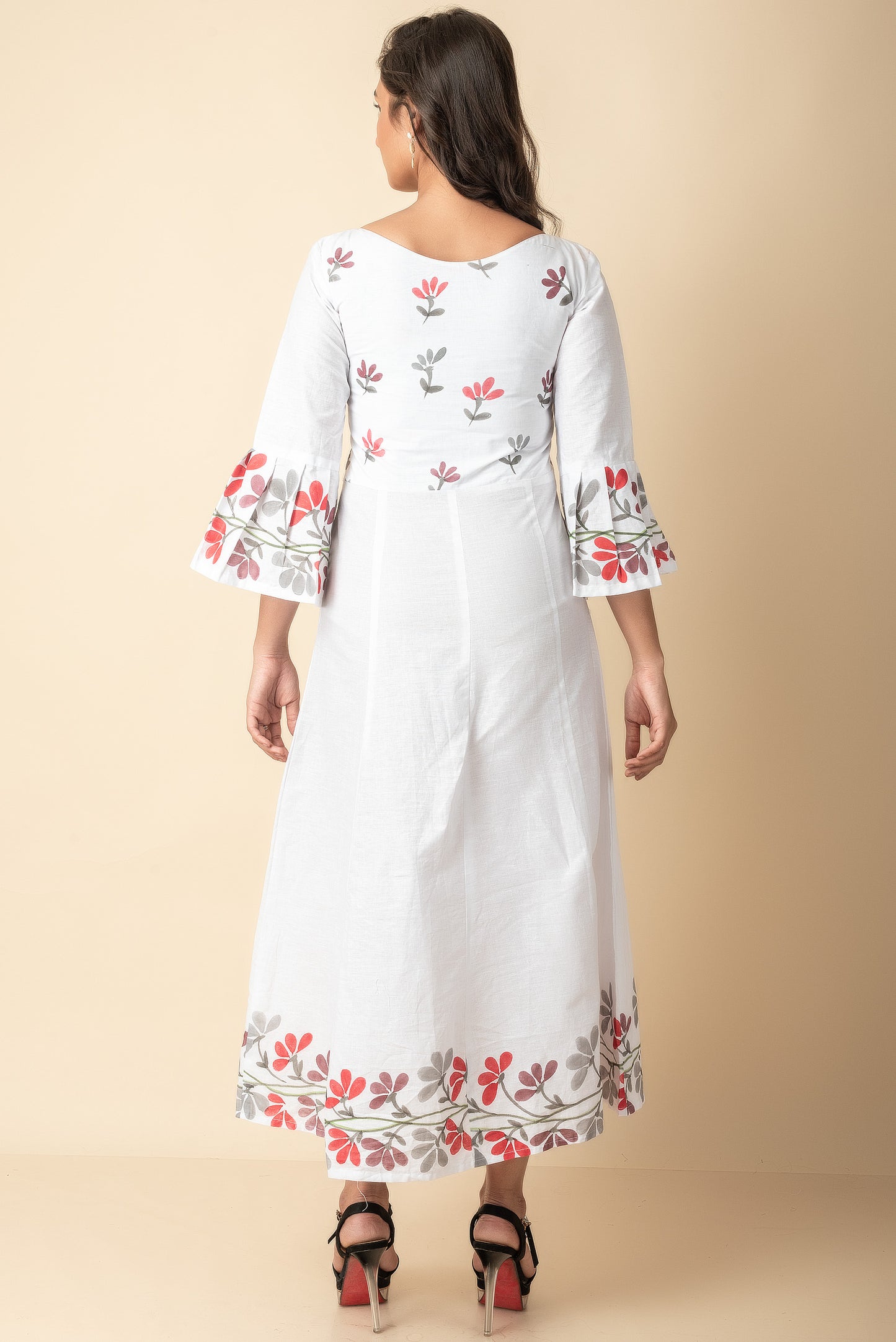 White Block Printed Kurtis Dress Red Imported Long Indo Western Kurtis  Wear