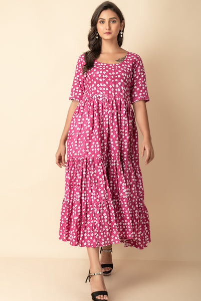 Maroon Cotton Maxi Dress Designer Printed