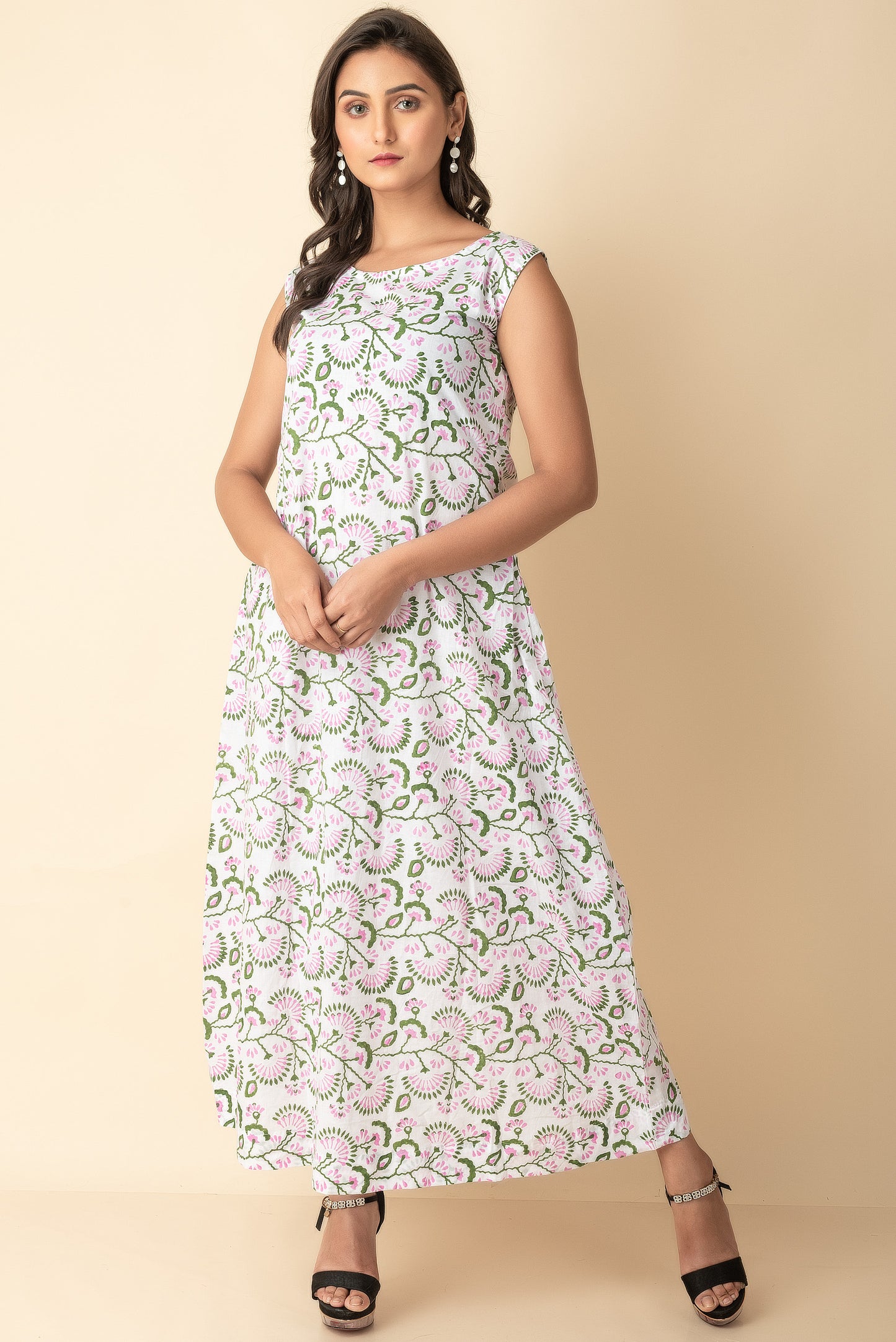 White floral Hand block printd kurtis dress with jacketRed Imported Long Indo Western Kurtis  Wear