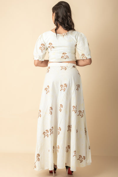 Pale Yellow Hand Block Printed Indo Western  wear Co-ord set dress set