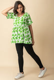 Green Hand Block Printed side slit Indo Western  wear peasant top Get Extra 10% Discount on All Prepaid Transaction