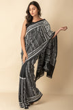 Black and White  Kantha Stitch Silk Saree Get Extra 10% Discount on All Prepaid Transaction