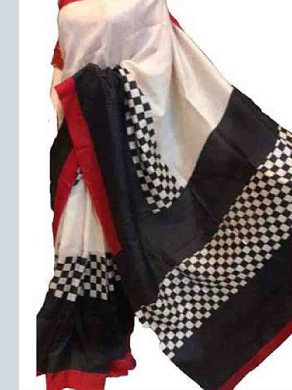 Black & White New Bishnupuri Silk Sarees - Dailybuyys