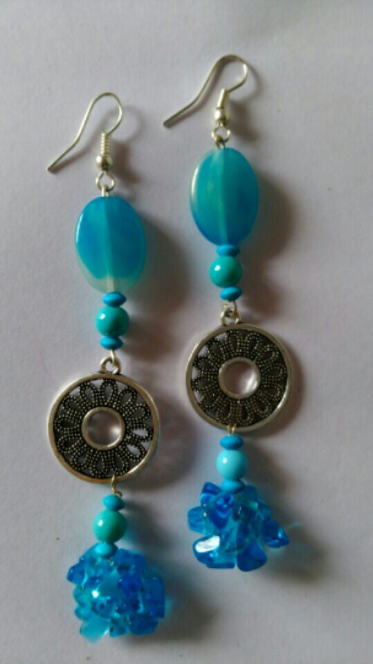 Sky Blue Acrylic Bead & German Silver Combo Earrings